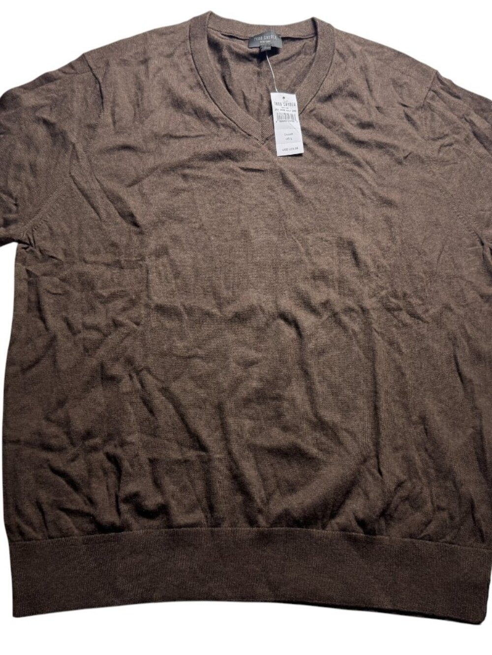 Todd Snyder Cotton Cashmere V-Neck Sweater Men's L Caviar Brown NWT $228